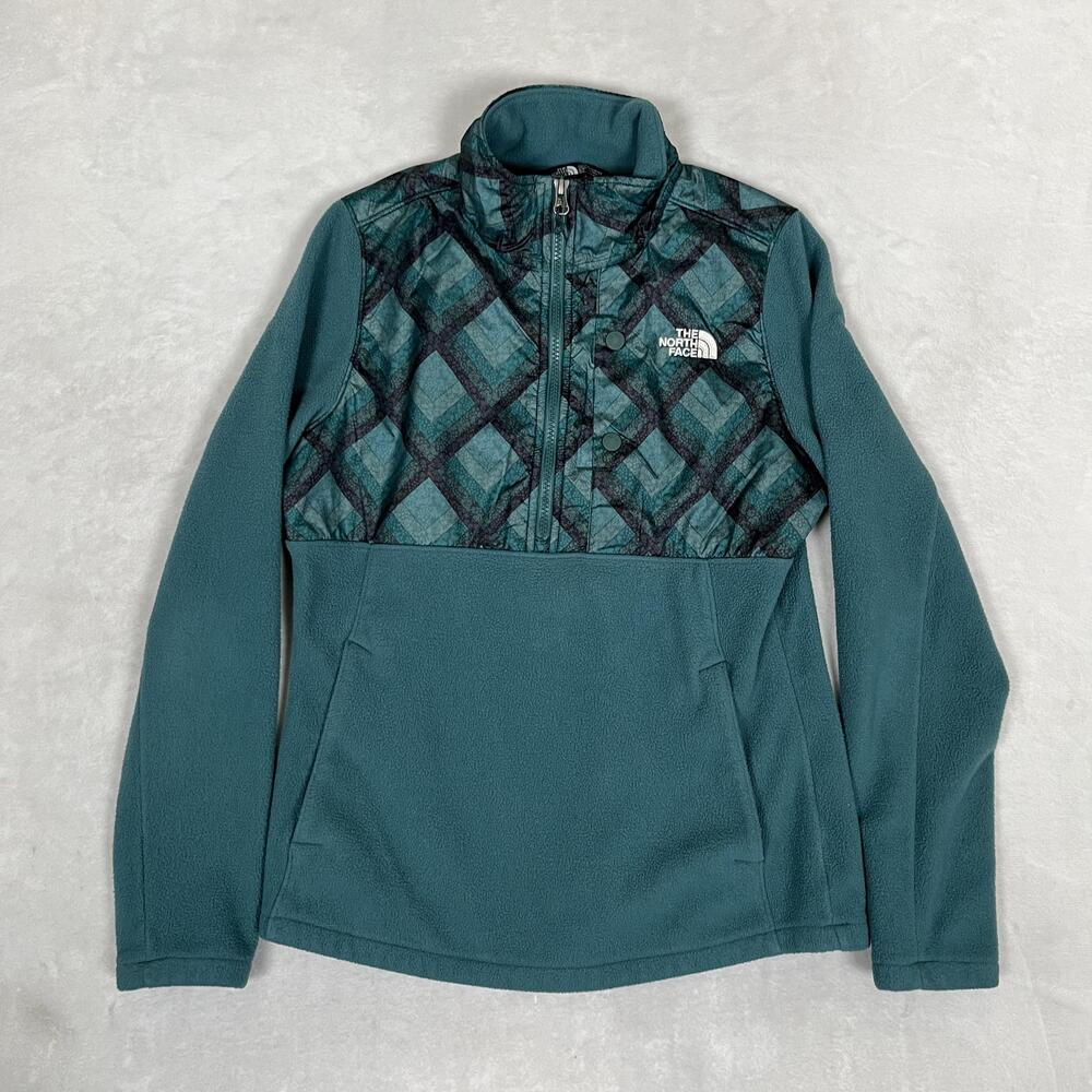 The North Face Jacket Womens Small Green Fleece 1/4 Zip Geometric Print